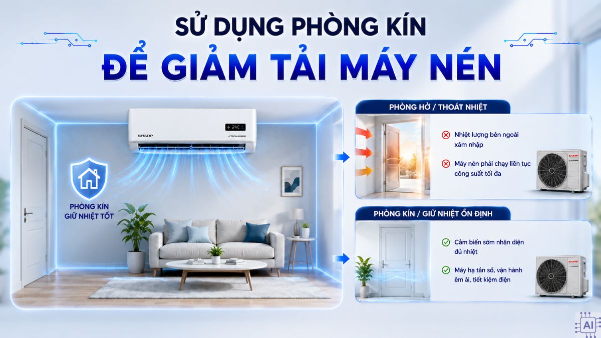 Sử dụng phòng kín để giảm tải máy nén