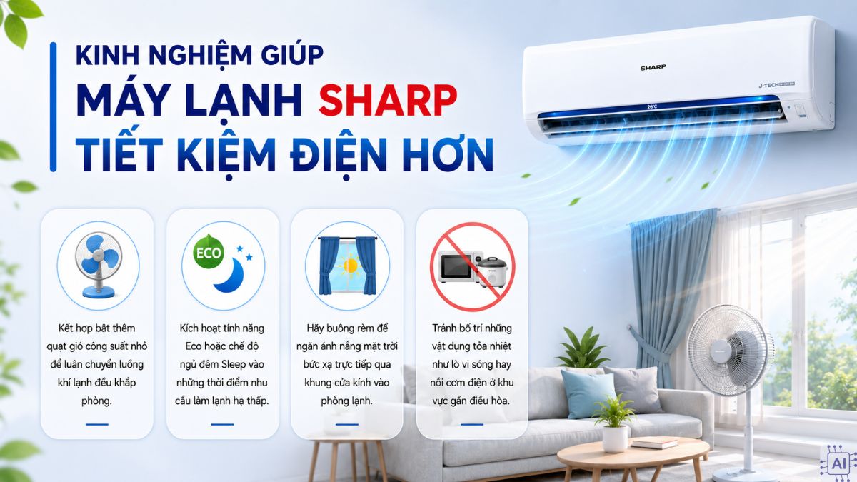 Kinh nghiệm giúp máy lạnh Sharp tiết kiệm điện hơn