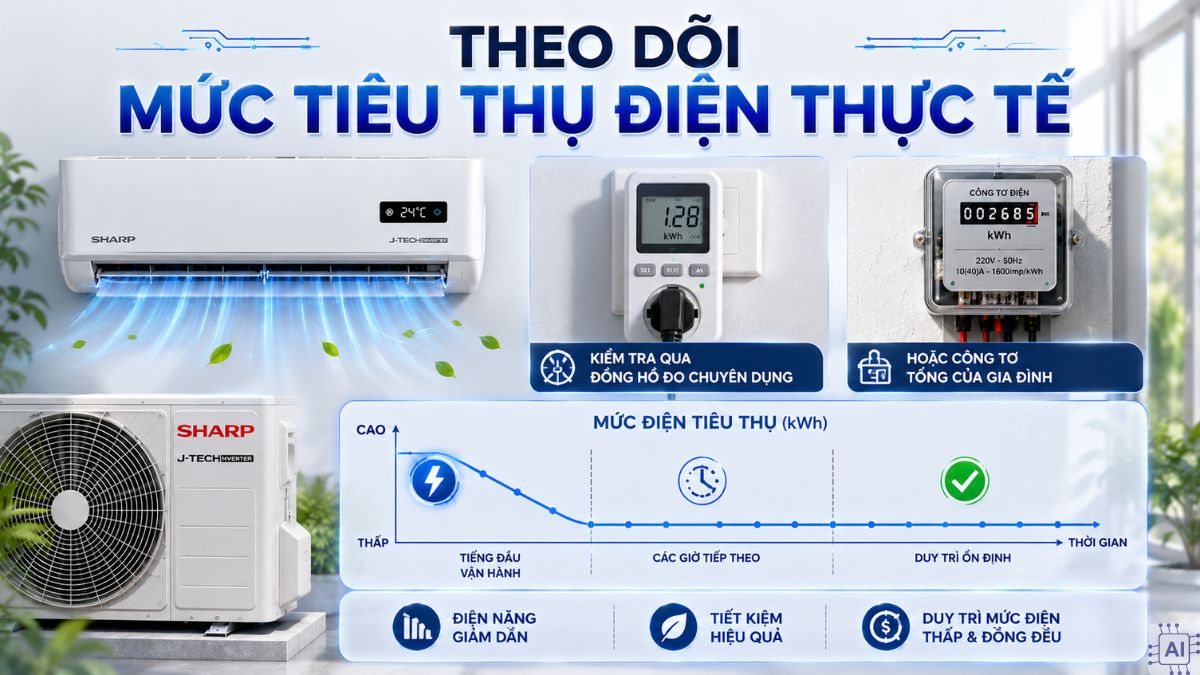 kiểm tra hoạt động máy lạnh Sharp bằng cách theo dõi mức tiêu thụ điện