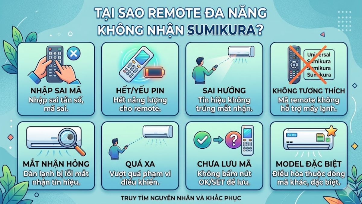 Vì sao remote đa năng không nhận tần số máy lạnh Sumikura?