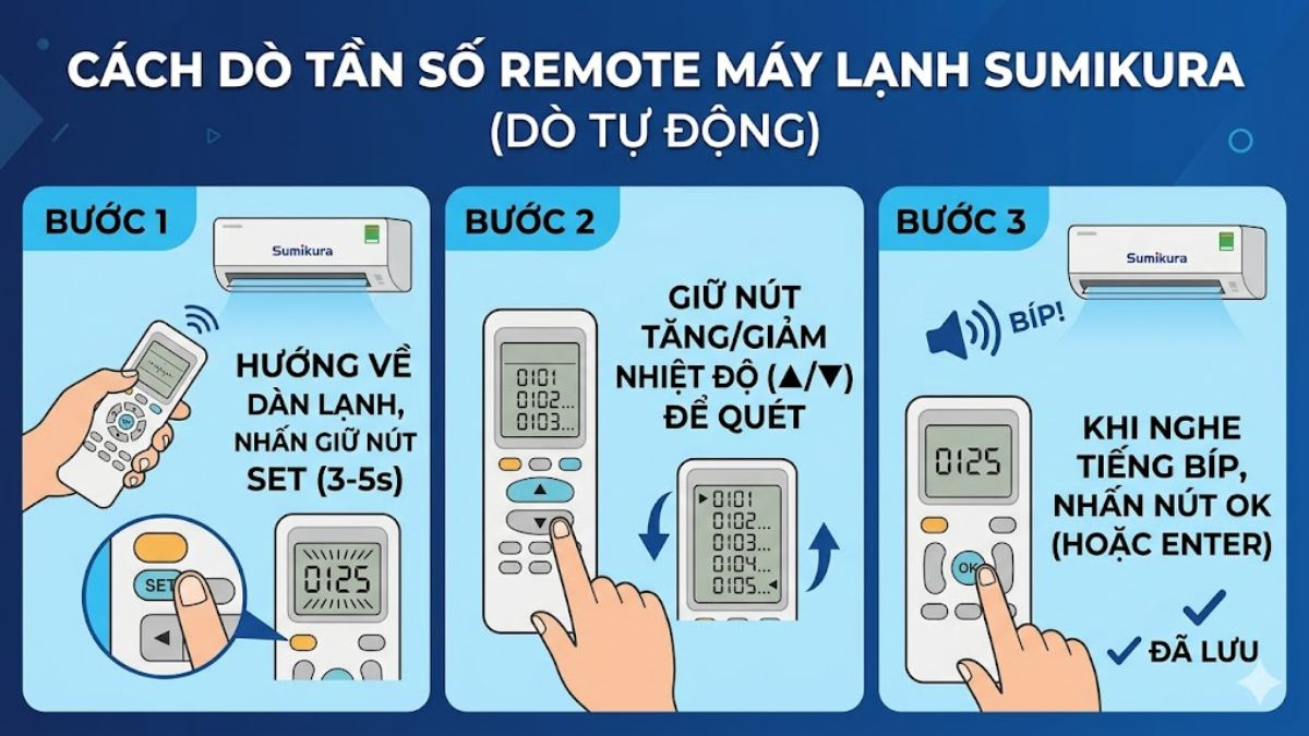 Cách dò tần số remote máy lạnh Sumikura đơn giản