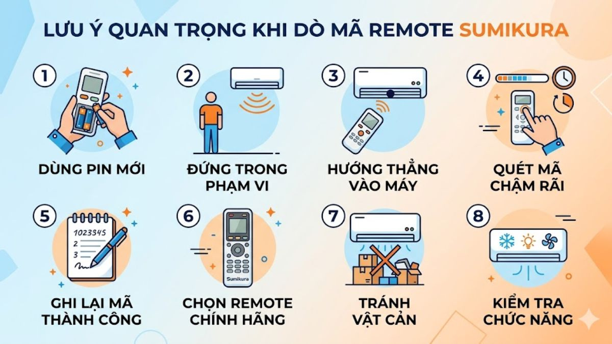 Lưu ý khi dò mã remote Sumikura