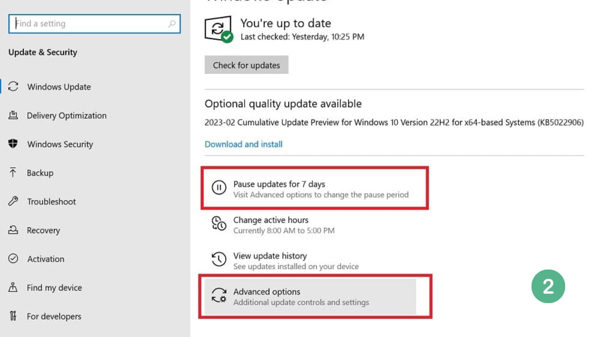 Pause update for 7 days