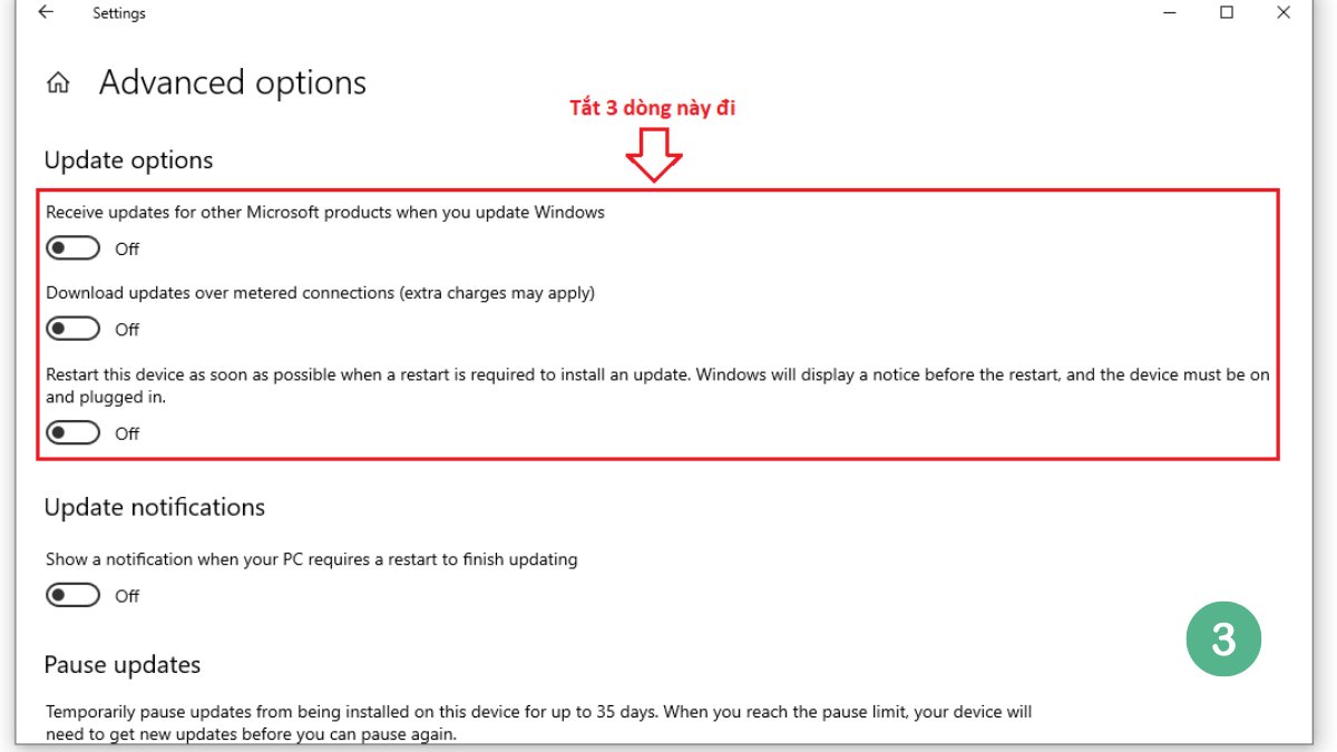 Tắt update Win 10 ở phần cài đặt hệ thống 