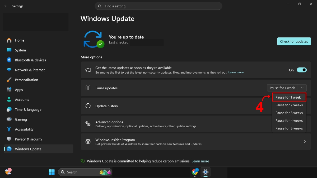 tắt update Win 11 hàng tuần bước 3