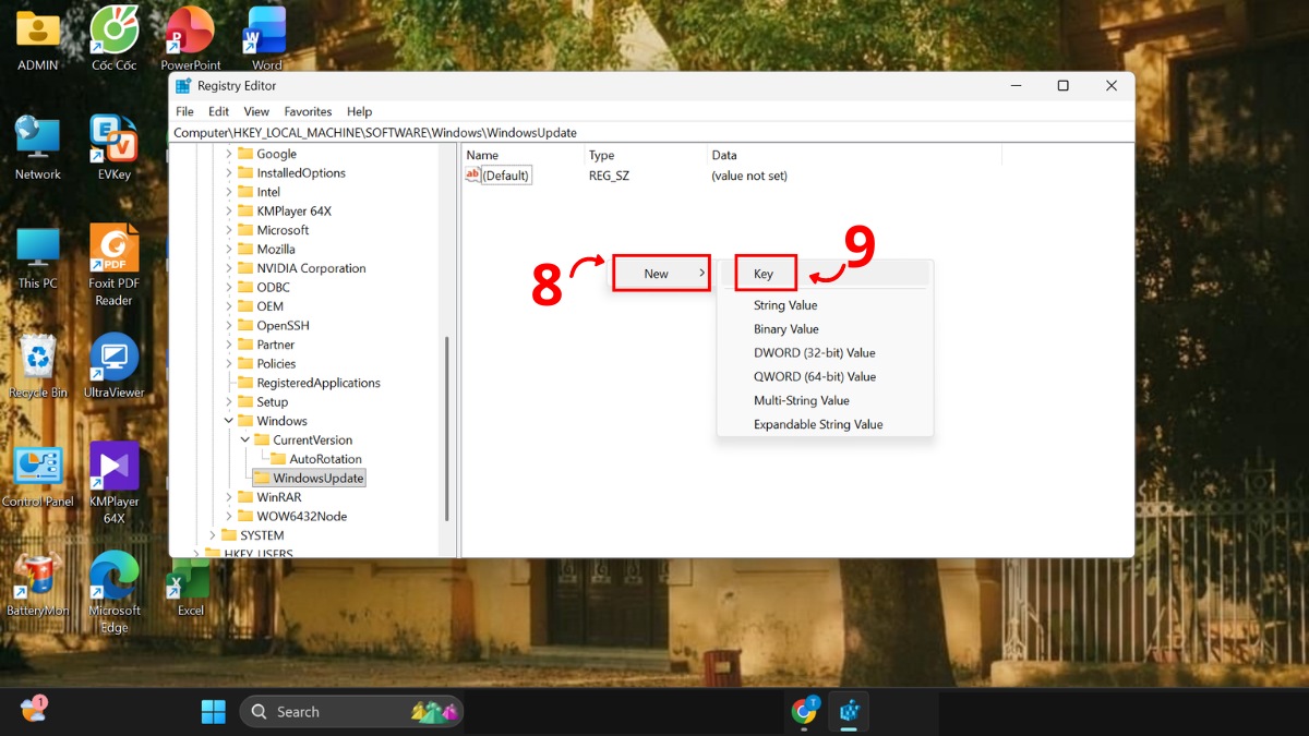 tắt update Win 11 qua registry editor bước 4
