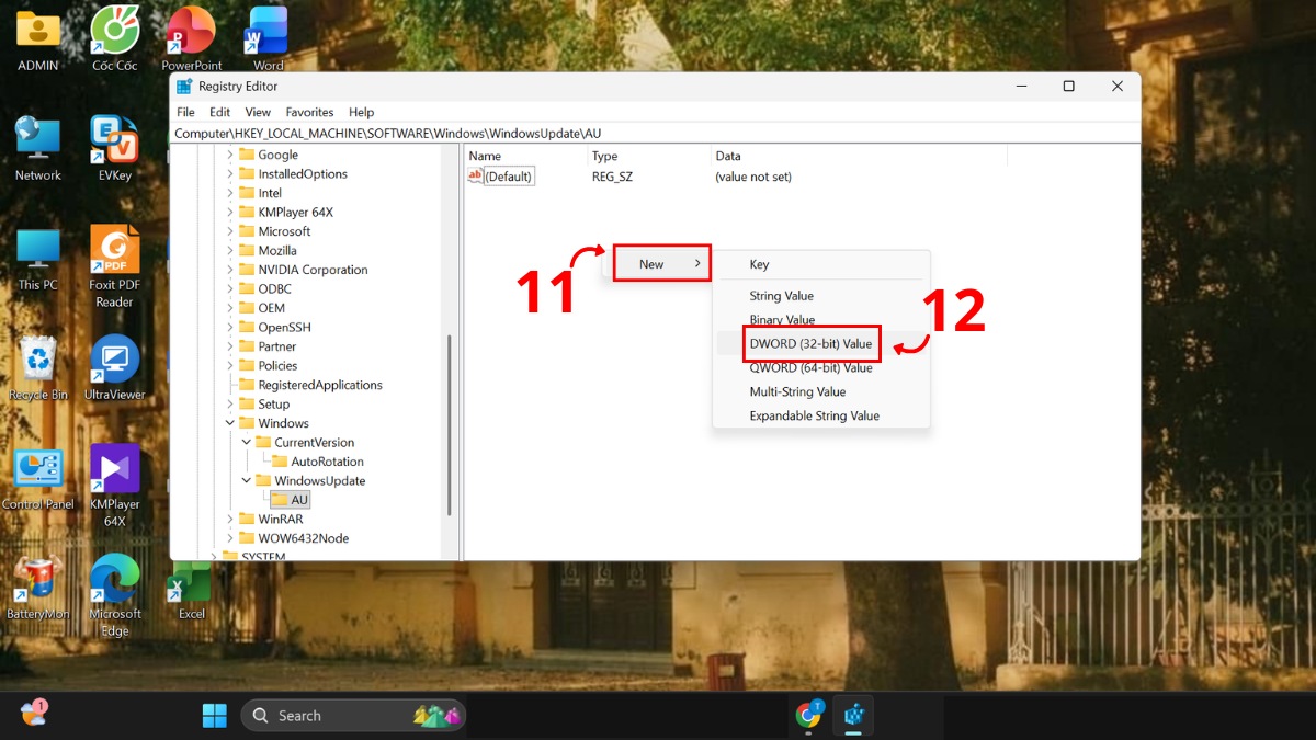 tắt update Win 11 qua registry editor bước 5