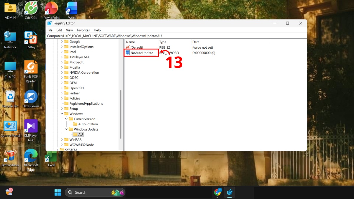 tắt update Win 11 qua registry editor bước 5 tiếp theo