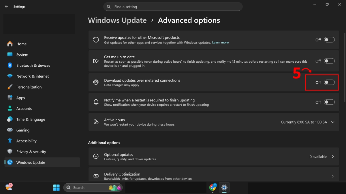 tắt update Win 11 qua cài đặt mạng bước 3