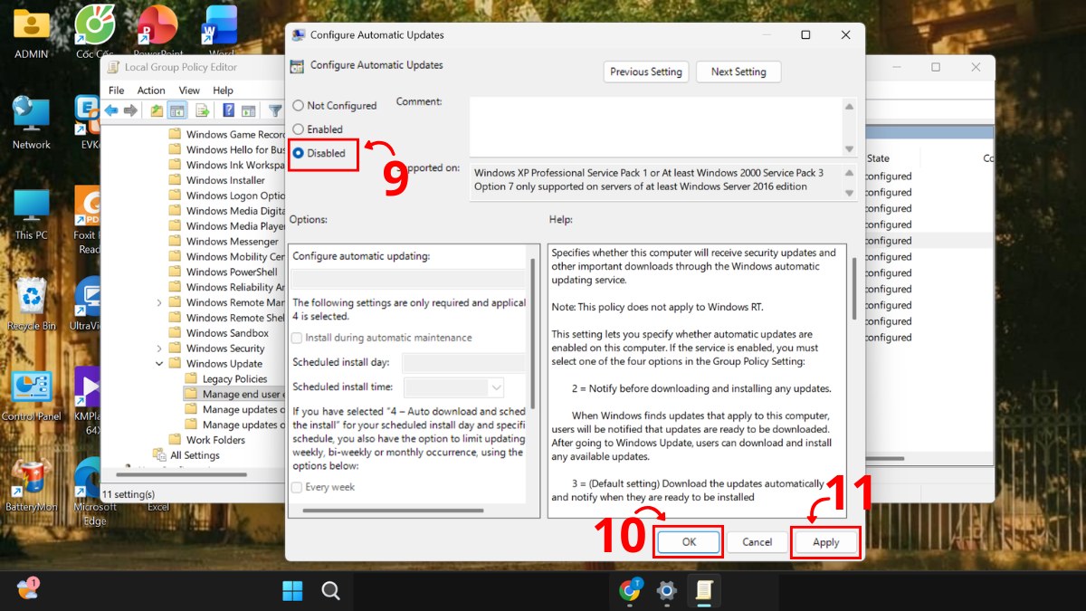tắt update Win 11 qua Group Policy Editor bước 5