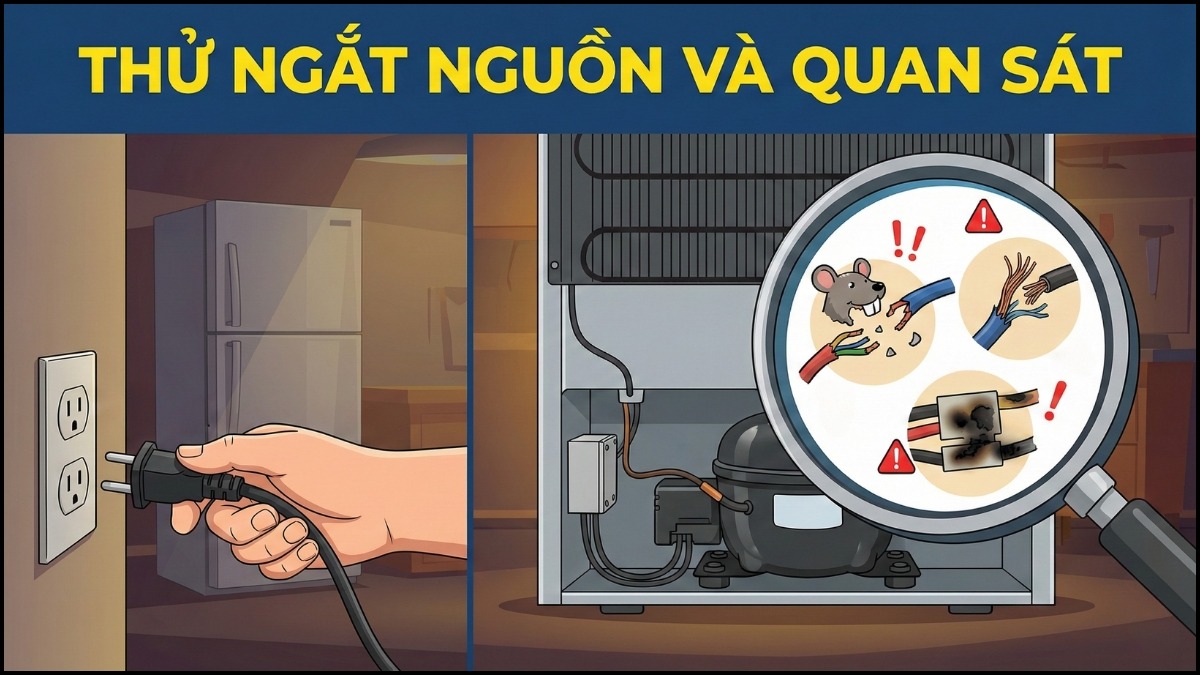Cách kiểm tra tủ lạnh bị rò điện bằng thử ngắt nguồn và quan sát