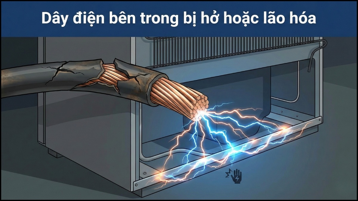 Nguyên nhân khiến tủ lạnh bị rò điện - Dây điện bên trong bị hở hoặc lão hóa