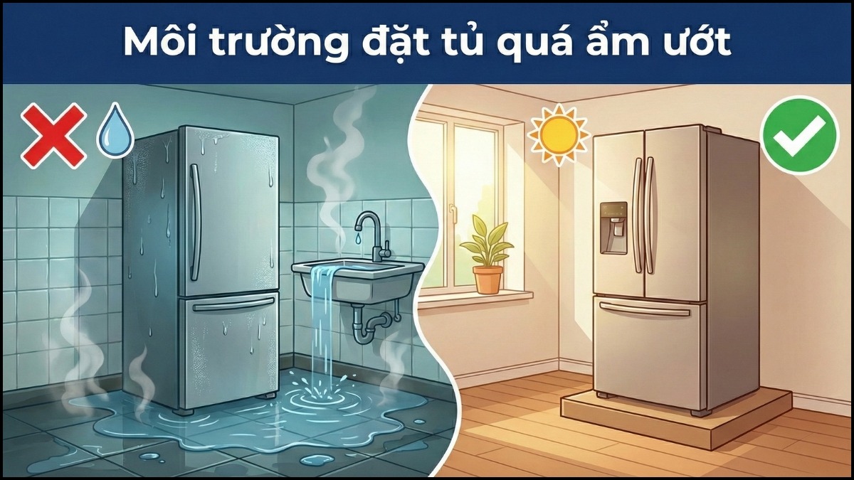 Nguyên nhân khiến tủ lạnh bị rò điện - Môi trường đặt tủ quá ẩm ướt
