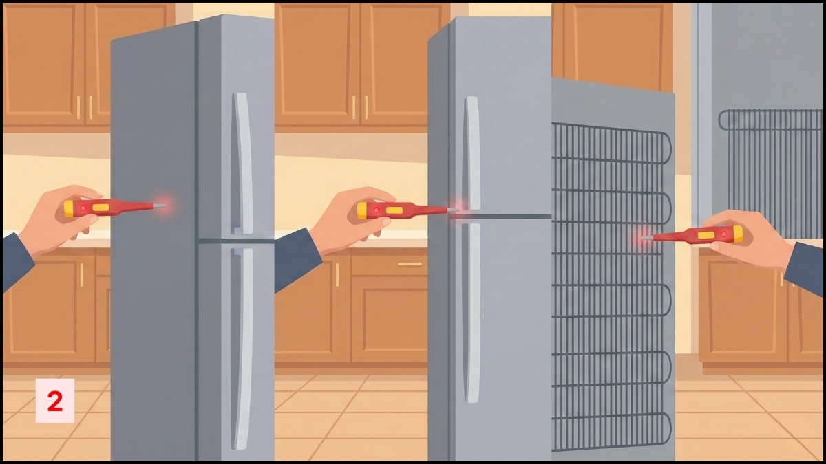 Cách kiểm tra tủ lạnh bị rò điện bằng bút thử điện bước 2