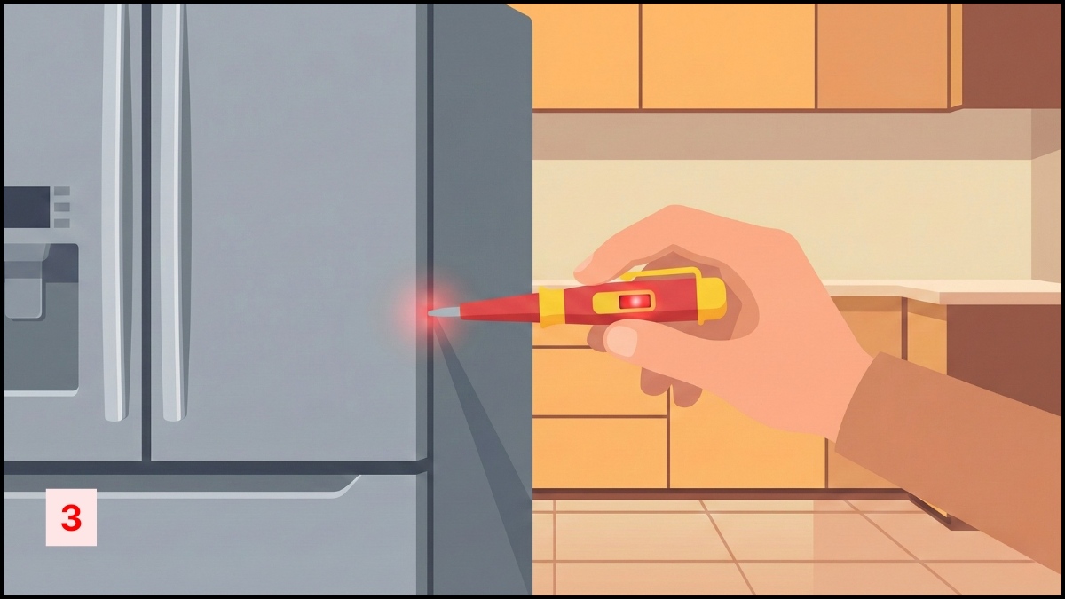 Cách kiểm tra tủ lạnh bị rò điện bằng bút thử điện bước 3