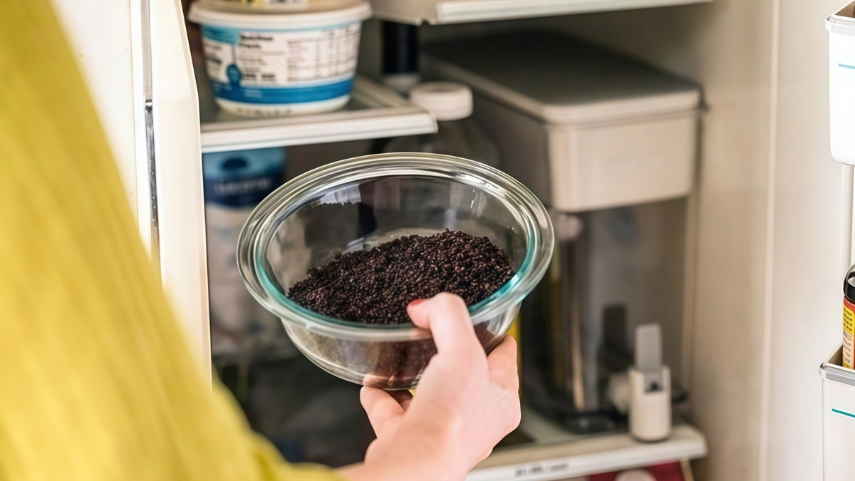 cách khử mùi tủ lạnh có mùi hôi bằng bã cà phê