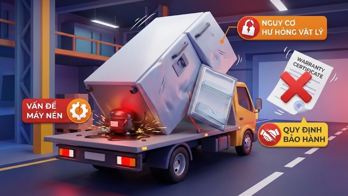 Những rủi ro có thể xảy ra nếu chở tủ lạnh nằm