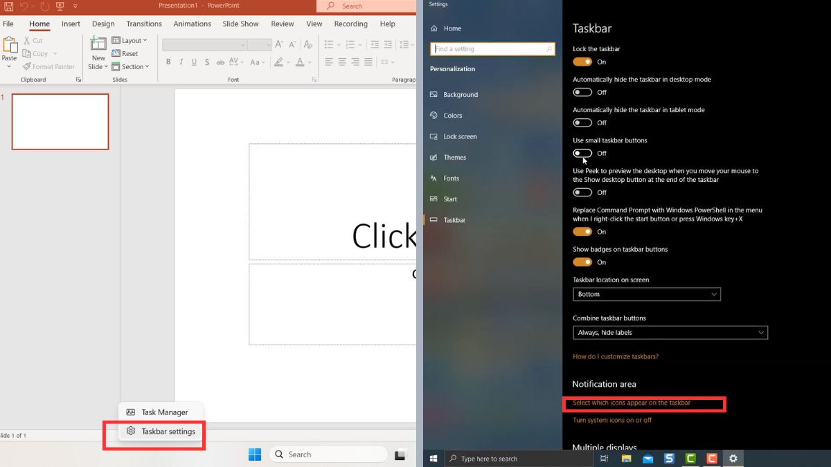 Khôi phục các biểu tượng hệ thống trên thanh Taskbar - bước 1