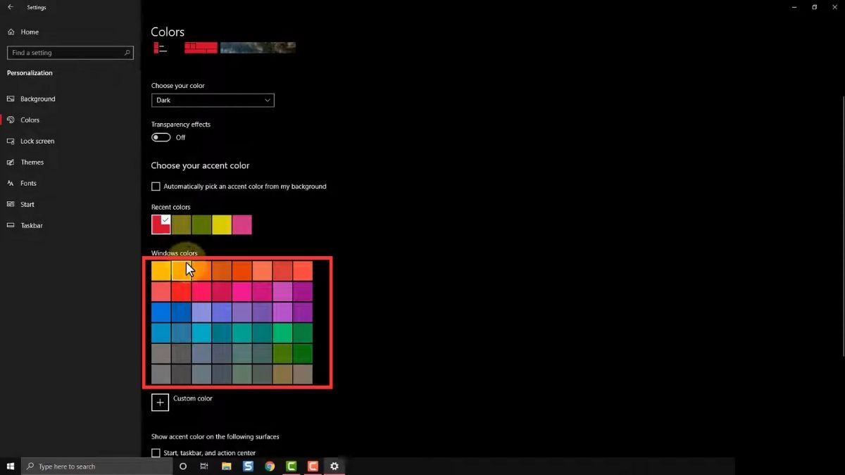 Thay đổi màu sắc thanh Taskbar - bước 2