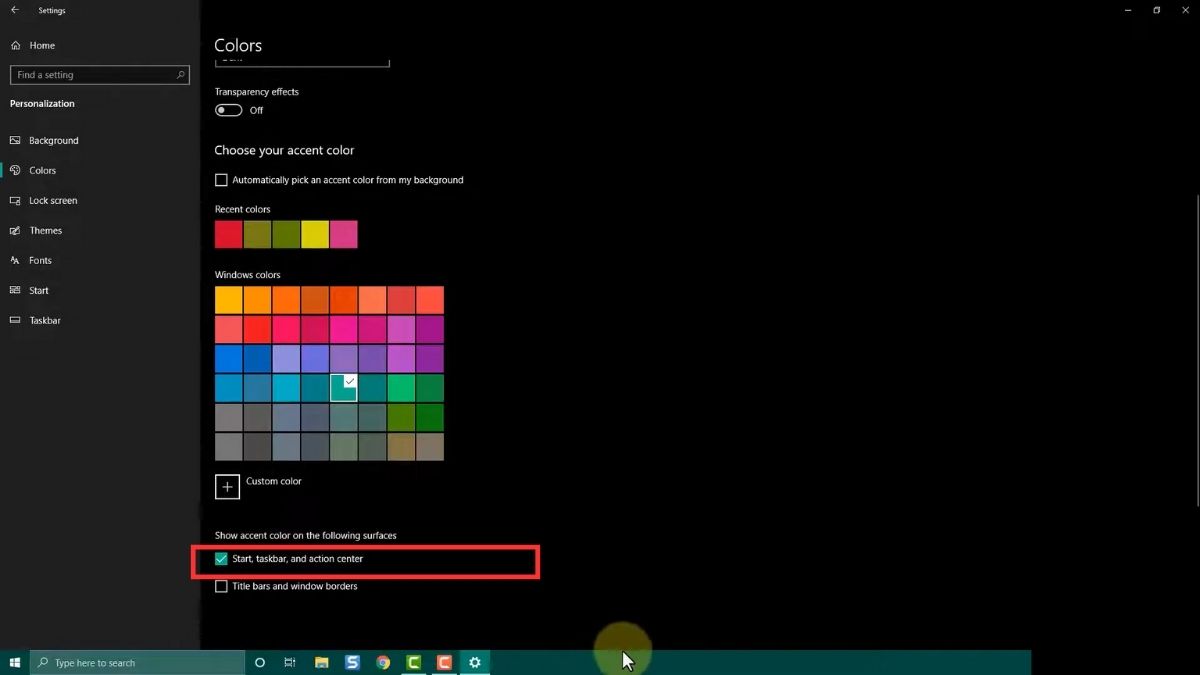 Thay đổi màu sắc thanh Taskbar - bước 3