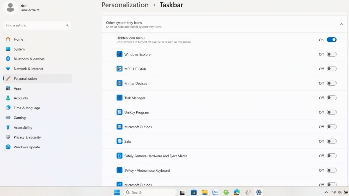 Icon trên Taskbar không hiển thị