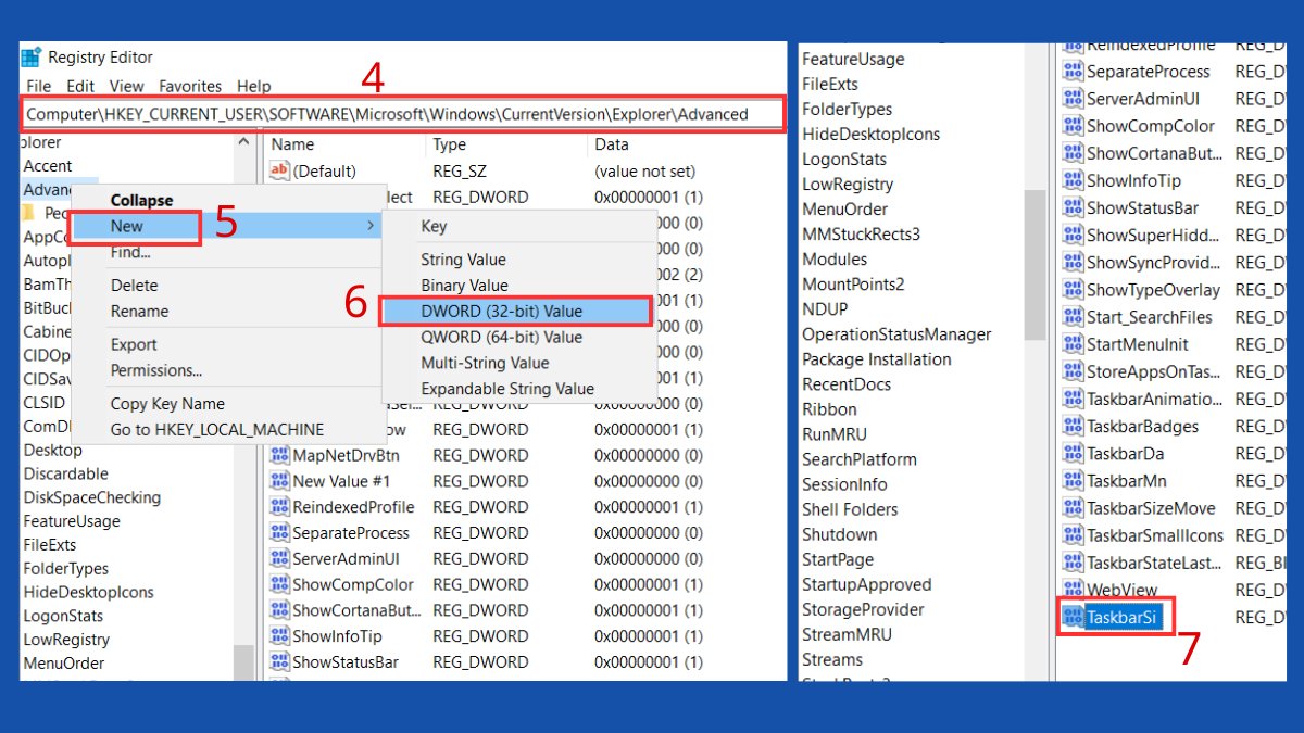 Cách thu nhỏ thanh taskbar Win 11 bằng registry editor bước 3