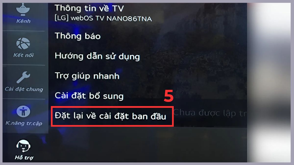 Reset hoặc cập nhật phần mềm tivi LG bước 4 tiếp theo