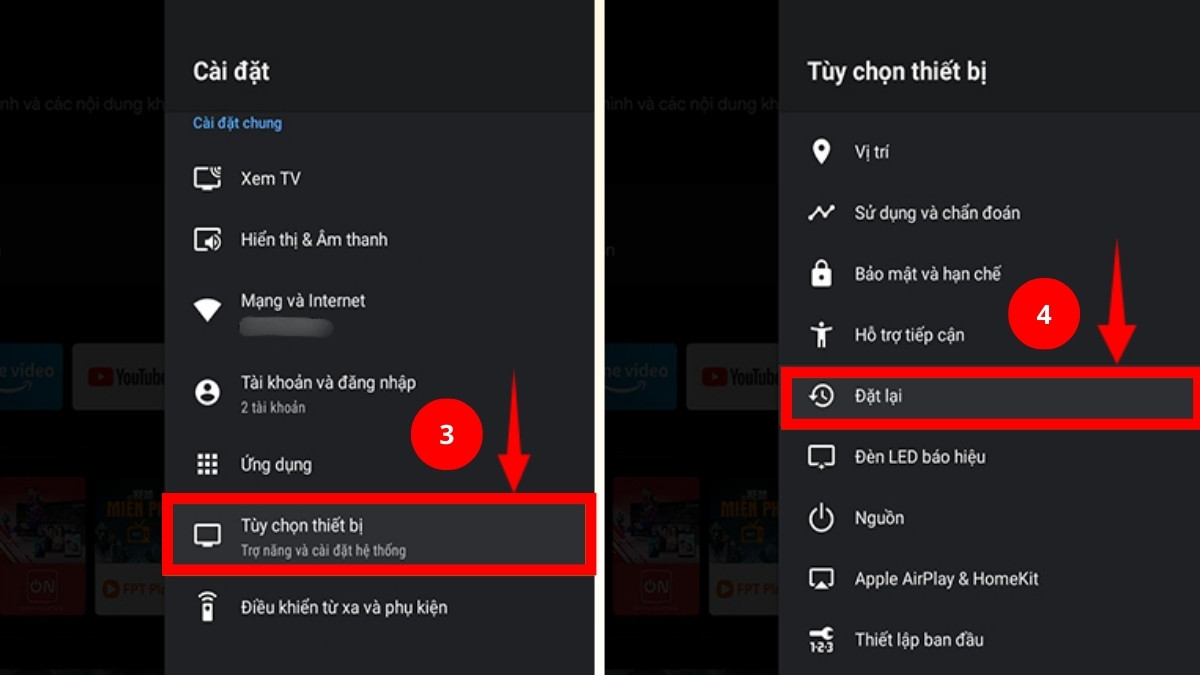 khắc phục tivi Sony bị chớp đèn đỏ bằng reset tivi bước 2