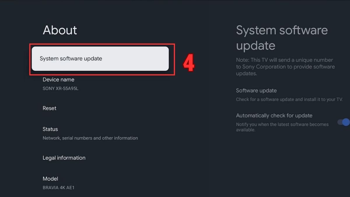 Cập nhật phiên bản mới cho tivi Sony bước 3