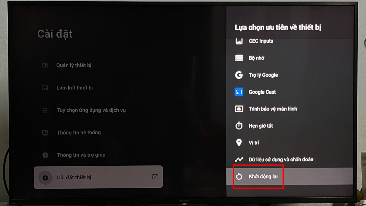 Khởi động lại tivi Sony