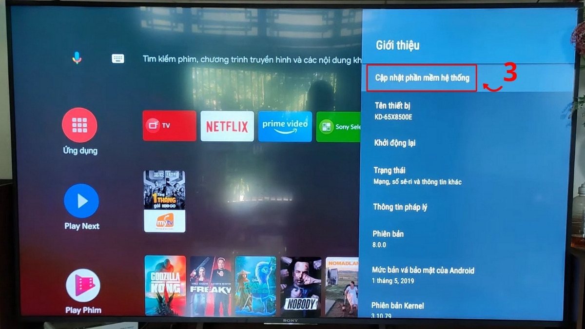 Cập nhật phần mềm tivi Sony bước 3
