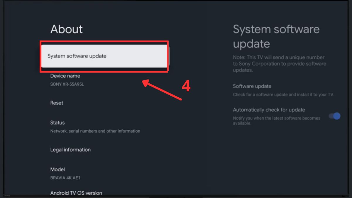xử lý tivi Sony khi nháy đèn đỏ 2 nhịp bằng cập nhật phần mềm bước 4
