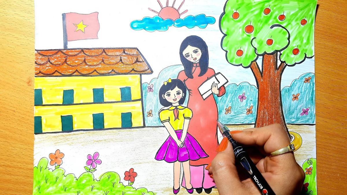 Mẫu tranh 8/3 tặng cô giáo sắc nét