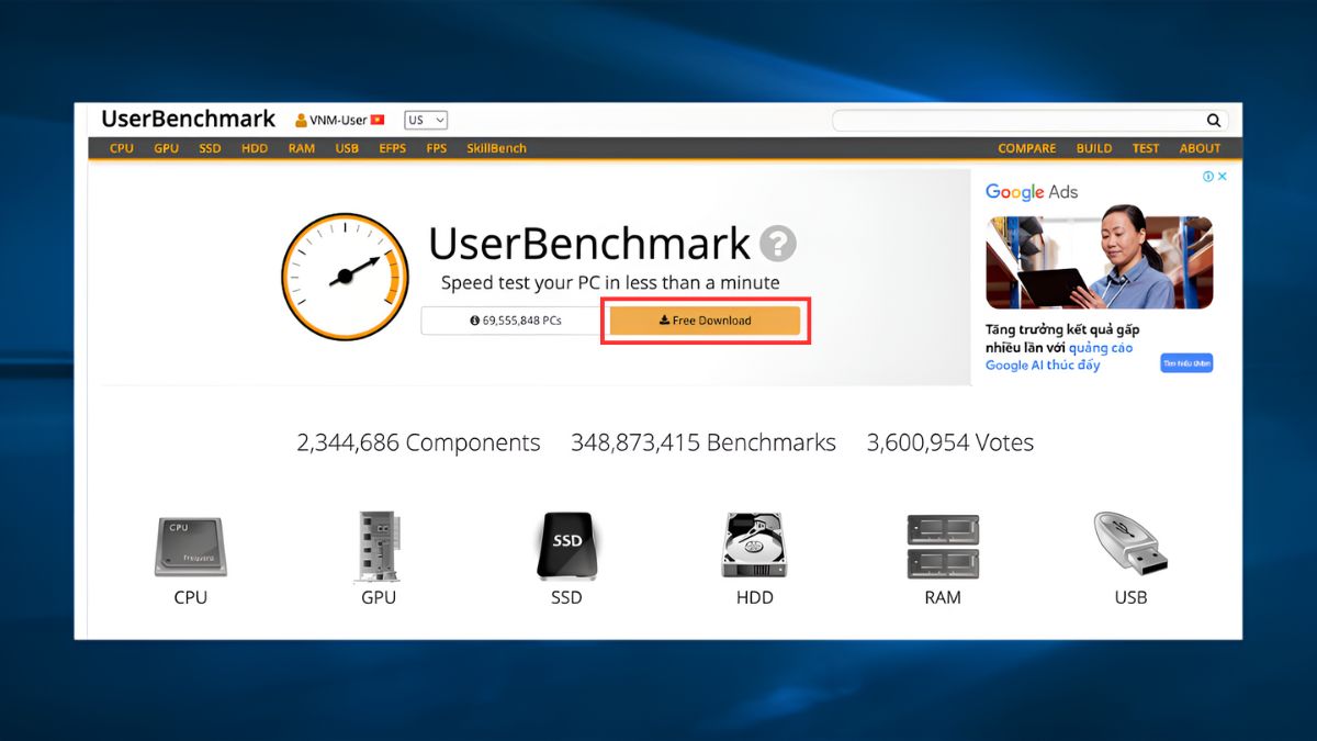Cách tải UserBenchmark về thiết bị - bước 2