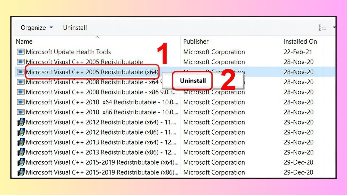 Gỡ và cài đặt lại Microsoft Visual C++ Redistributable - bước 2