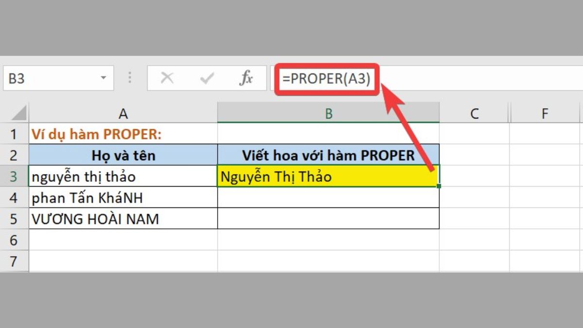 Cách viết hoa chữ cái đầu trong Excel bằng ham UPPER và hàm proper