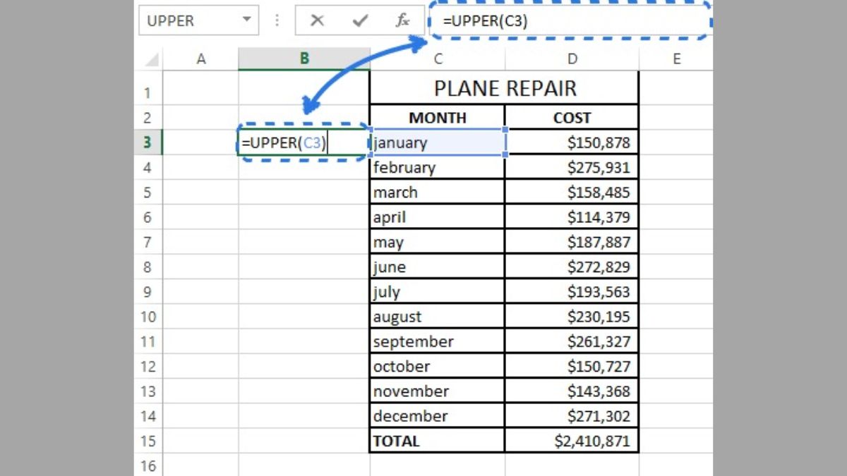 Cách viết hoa chữ cái đầu trong Excel bằng ham UPPER và hàm upper