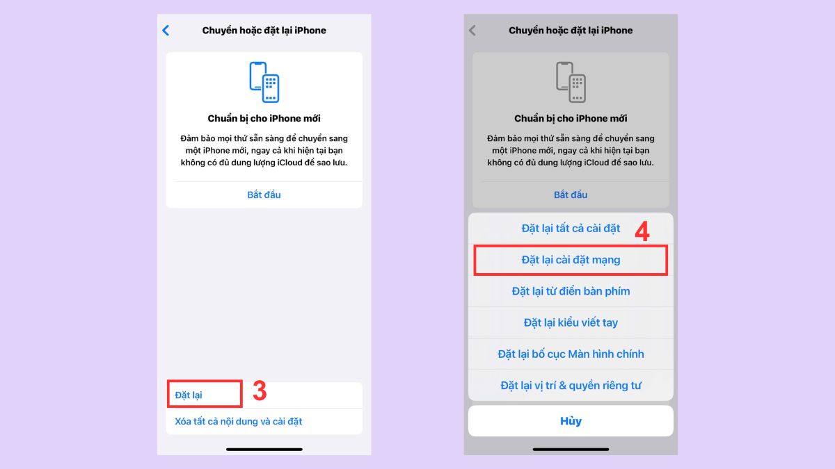 Đặt lại cài đặt mạng trên thiết bị di động iphone bước 2