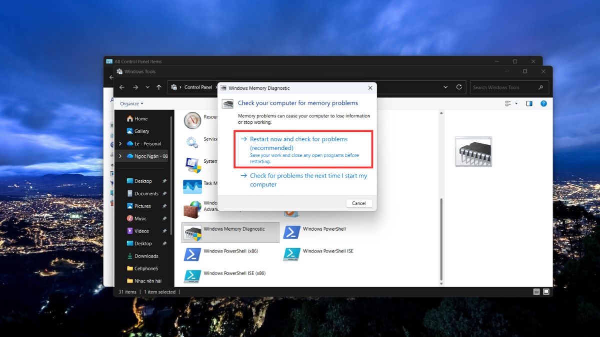 cách kiểm tra RAM bằng Windows Memory Diagnostic qua control panel bước 4