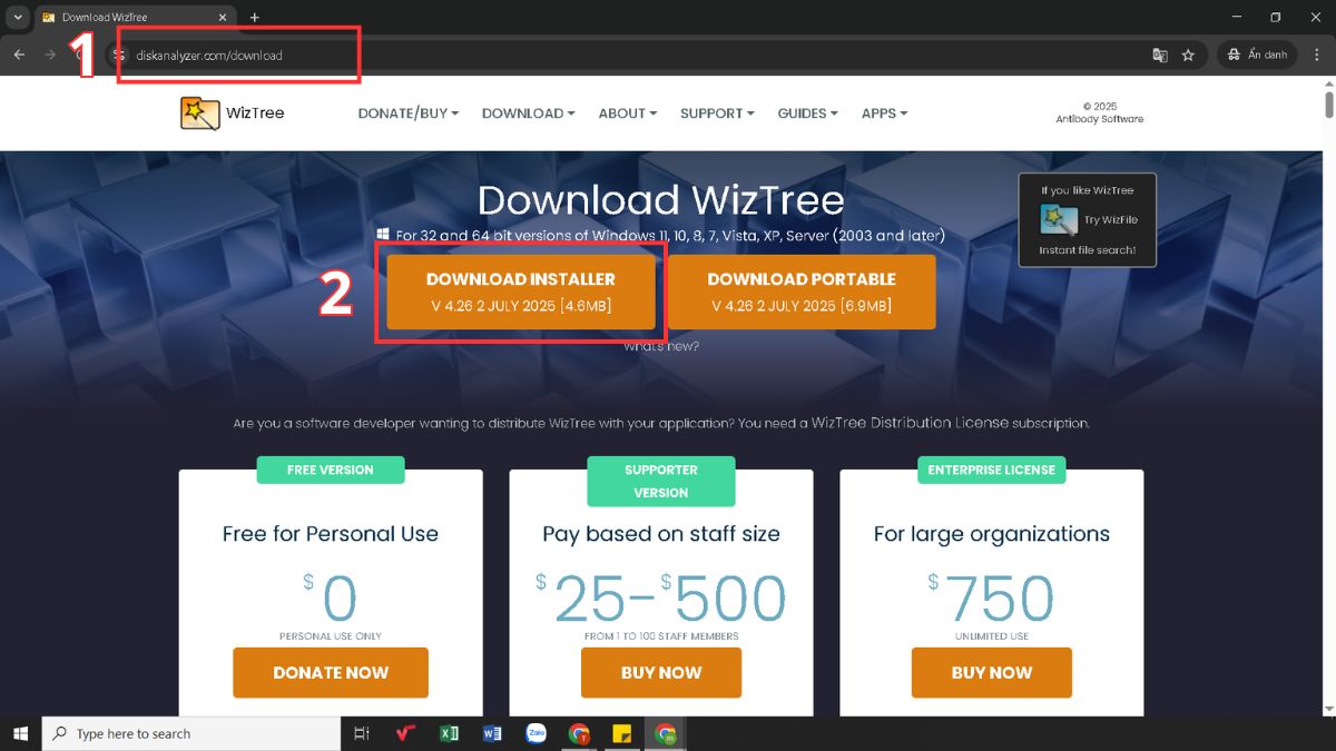 Cách tải và cài đặt WizTree - bước 1