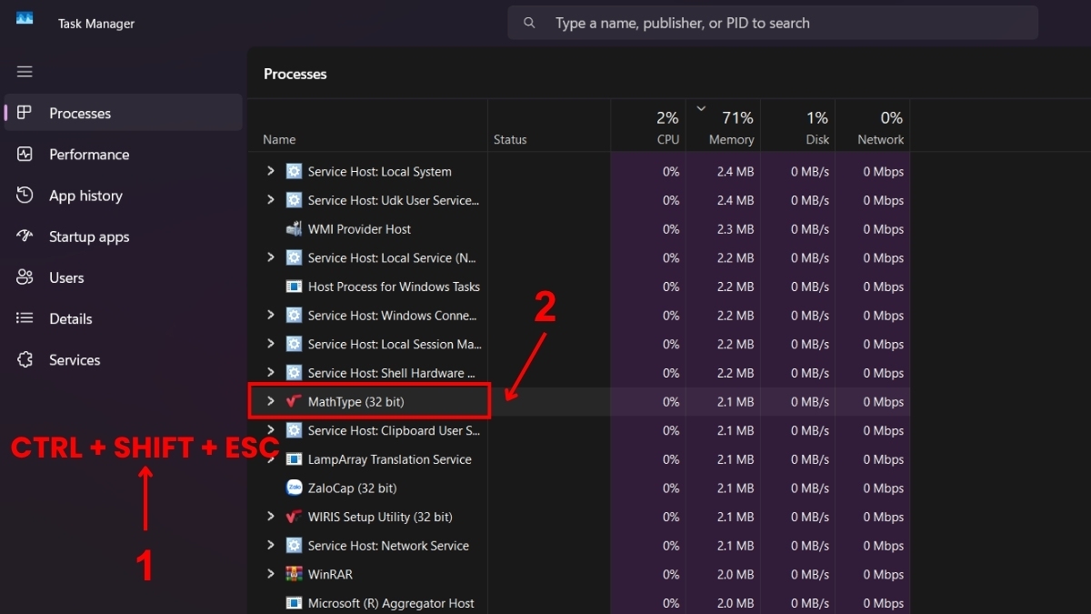 sửa lỗi Word Is Waiting For An Ole Action To Finish bằng đóng ứng dụng gây OLE treo bước 1