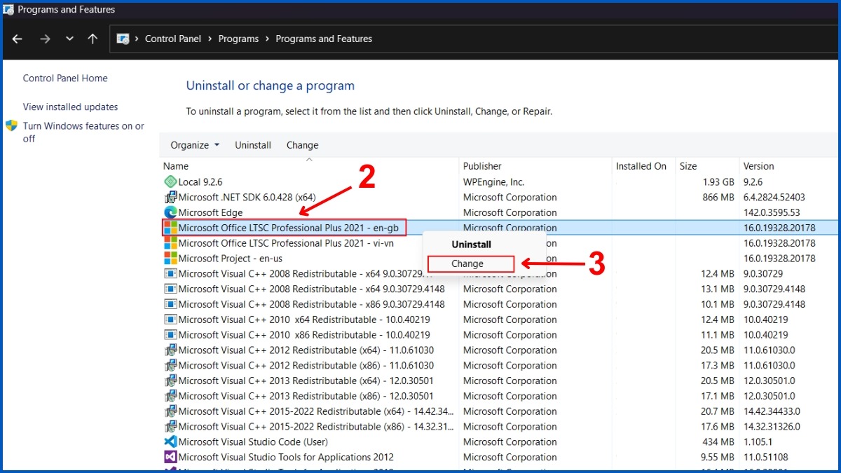 sửa lỗi Word Is Waiting For An Ole Action To Finish bằng kiểm tra và sửa chữa cài đặt office bước 2