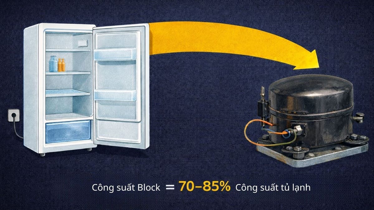 cách xác định công suất block tủ lạnh bằng dựa vào công suất tiêu thụ của tủ lạnh