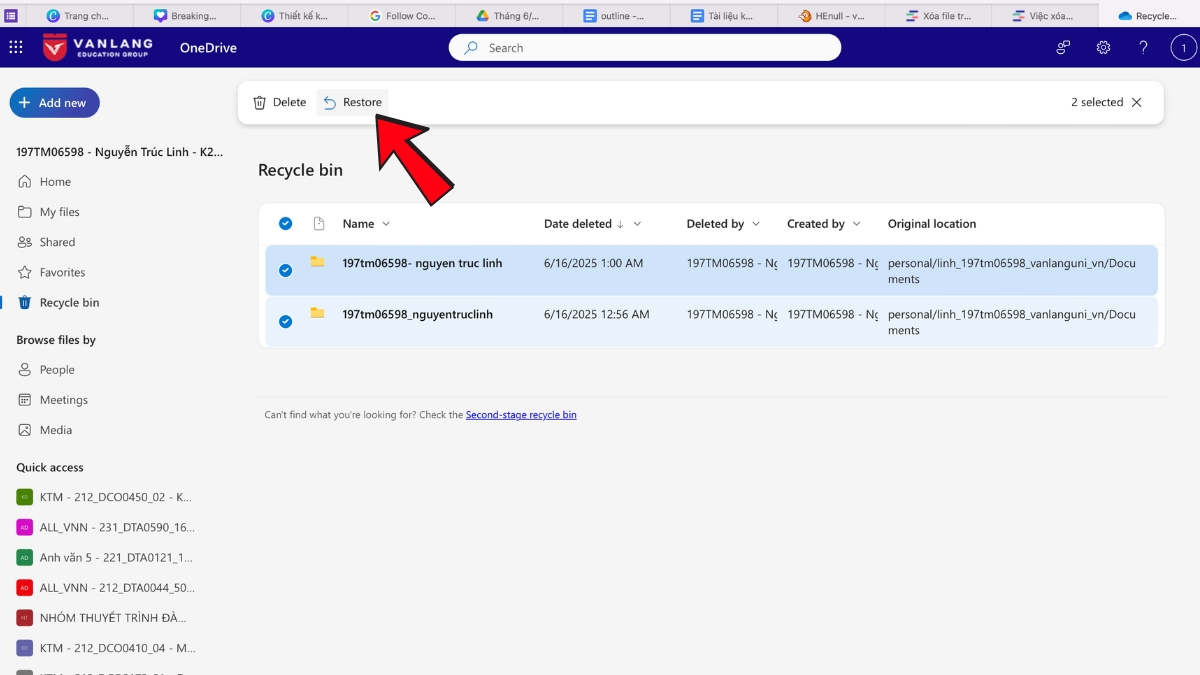 Cách khôi phục file đã xóa trên OneDrive - bước 3