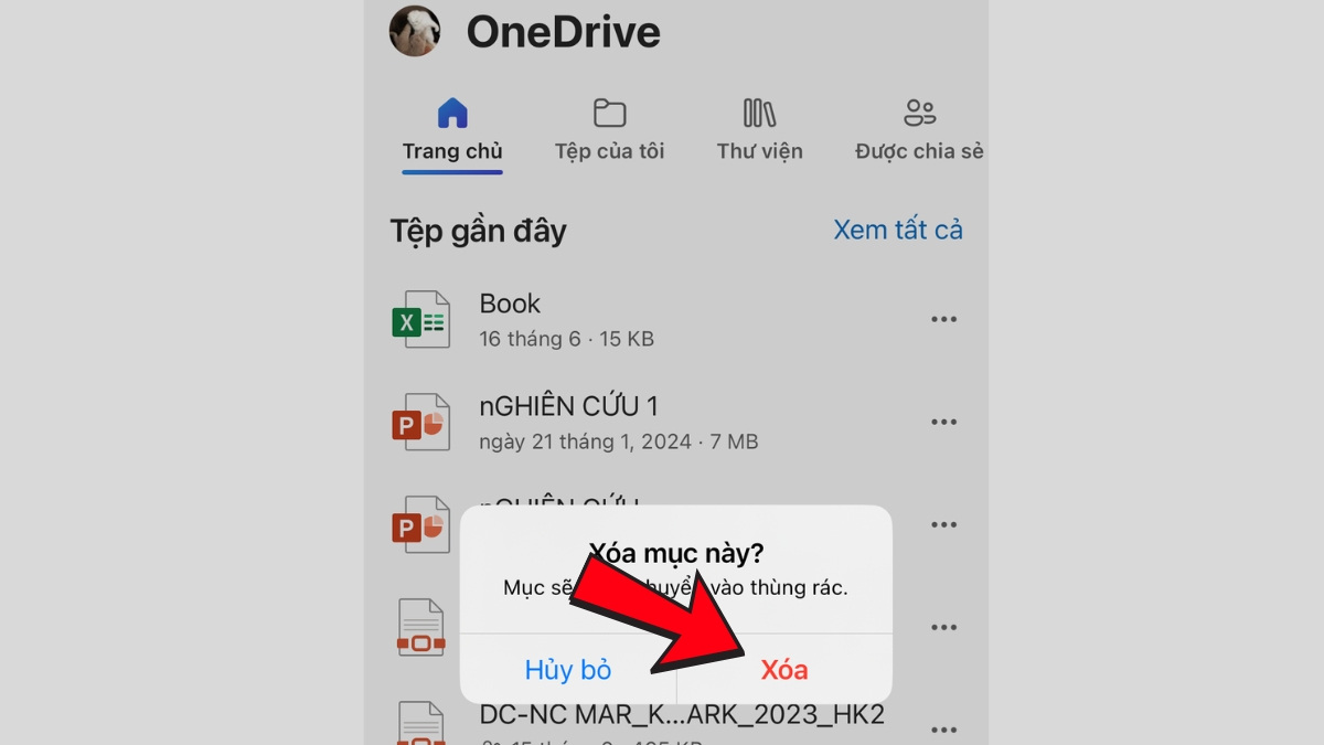 Xóa file trên OneDrive dành cho điện thoại - bước 3