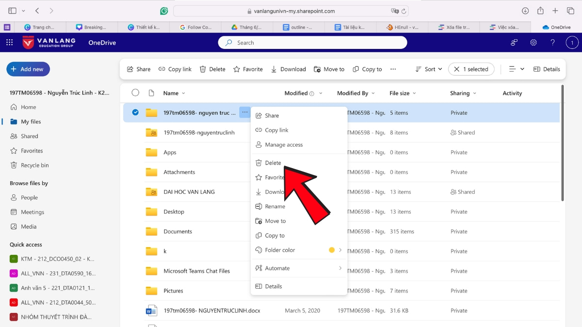 Xóa file trên trình duyệt web - bước 2