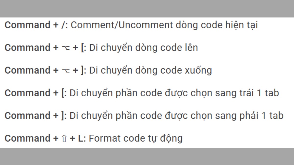 các phím tắt Xcode cơ bản