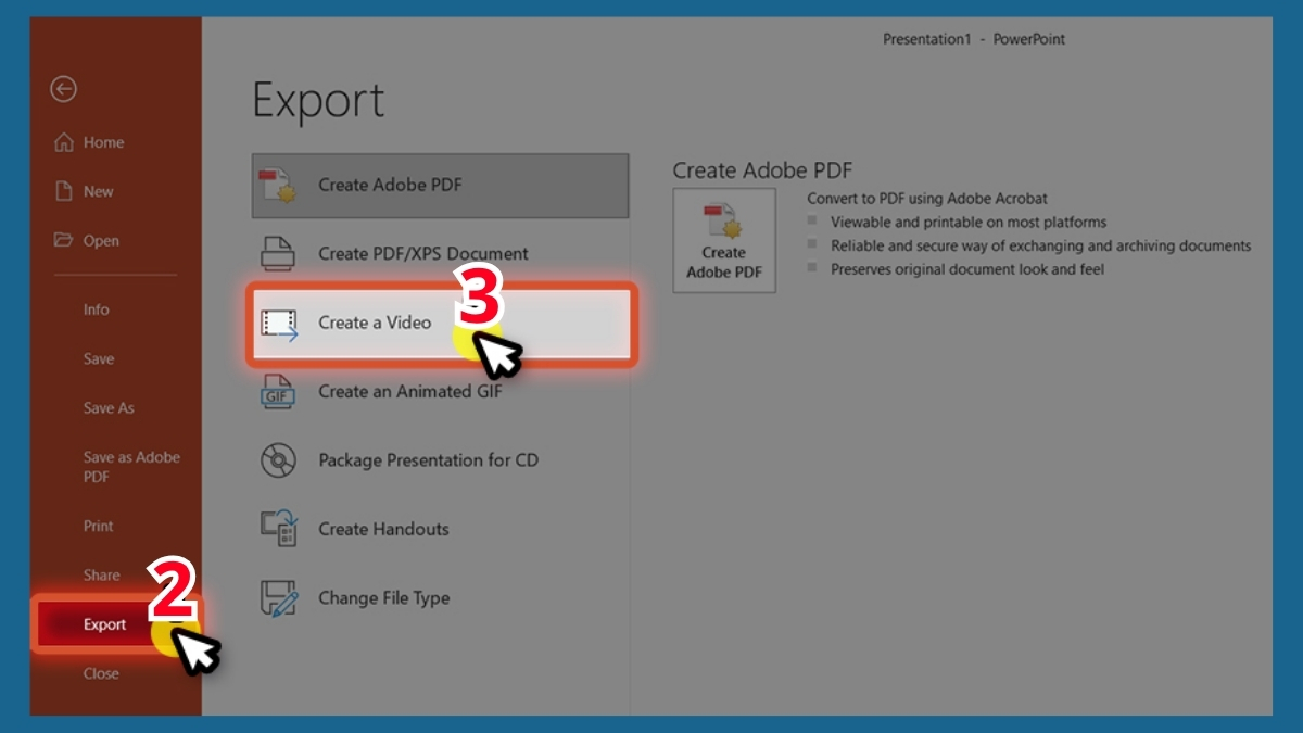 cách xuất video từ PowerPoint trực tiếp bước 1+