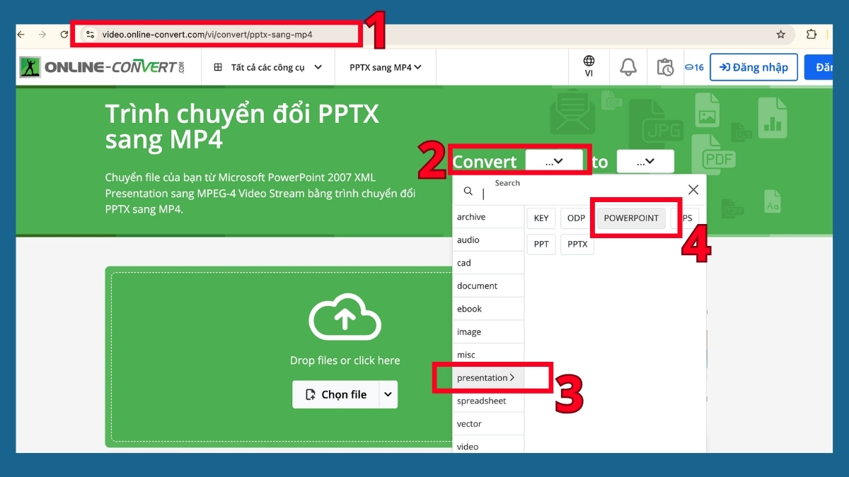 Sử dụng công cụ online bước 1