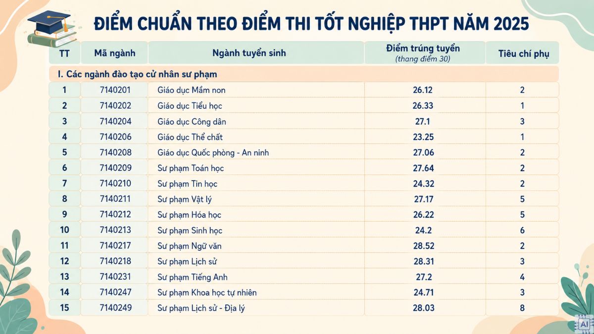 Điểm chuẩn theo điểm thi tốt nghiệp THPT năm 2025